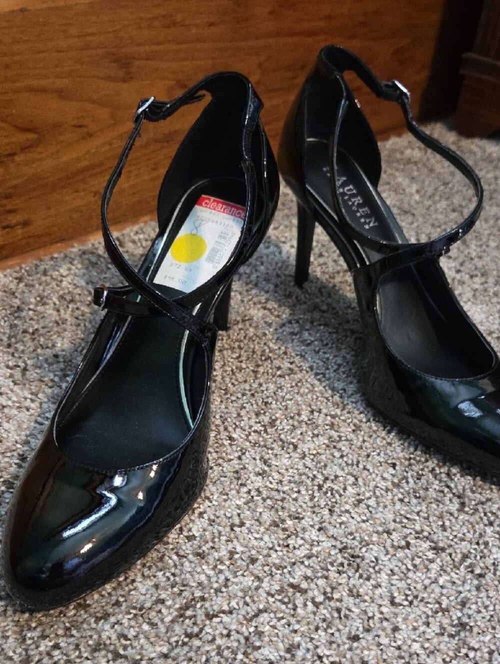 Lauren Ralph Lauren Glossy Black Patent Cross Strap Pumps